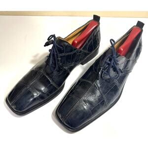 EUC Ferrini Italia Genuine Alligator Black Oxford Square Toe Dress Shoe Size 11